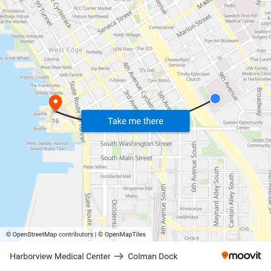 Harborview Medical Center to Colman Dock map