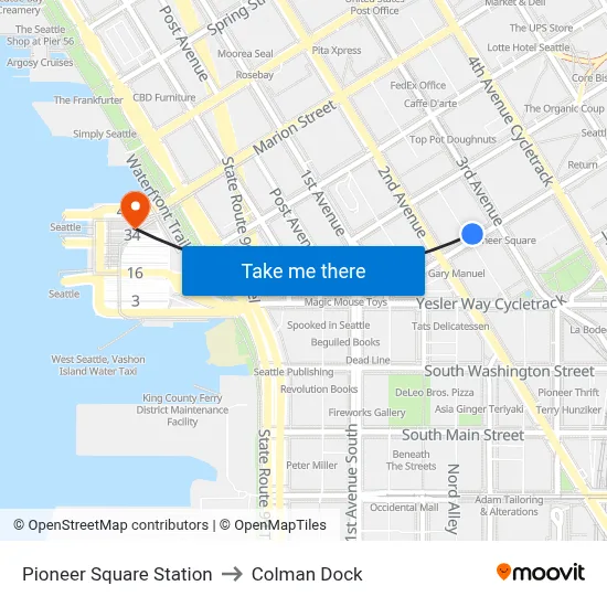 Pioneer Square Station to Colman Dock map