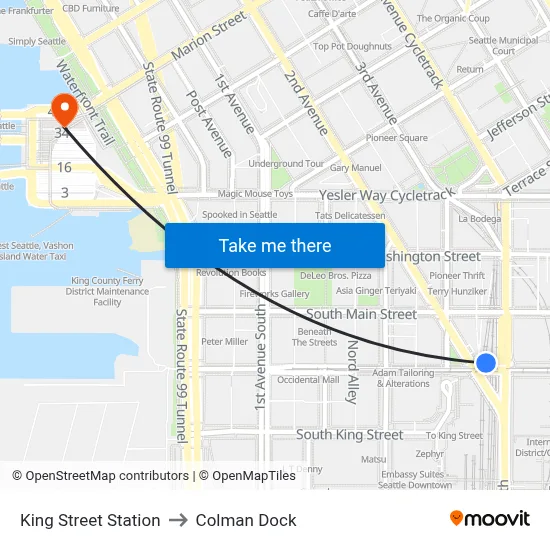 King Street Station to Colman Dock map