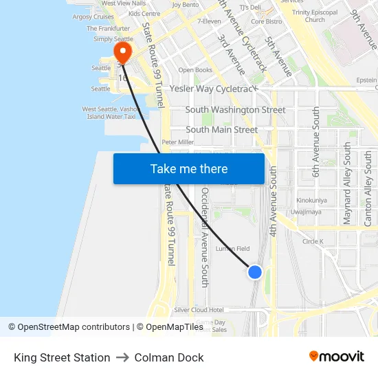 King Street Station to Colman Dock map