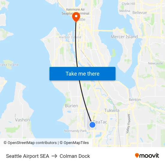 Seattle Airport SEA to Colman Dock map