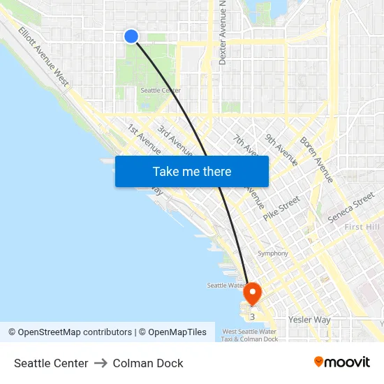 Seattle Center to Colman Dock map