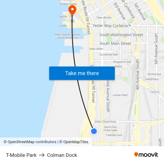 T-Mobile Park to Colman Dock map