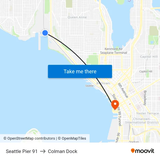 Seattle Pier 91 to Colman Dock map