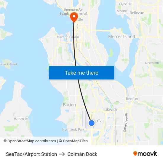 SeaTac/Airport Station to Colman Dock map