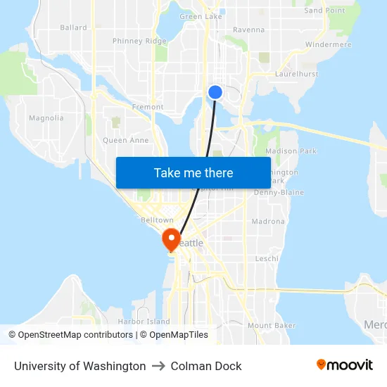 University of Washington to Colman Dock map