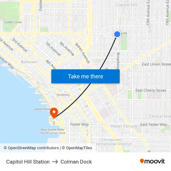 Capitol Hill Station to Colman Dock map