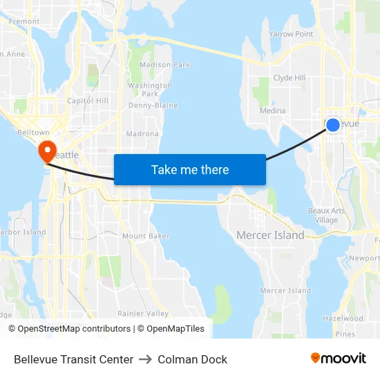 Bellevue Transit Center to Colman Dock map