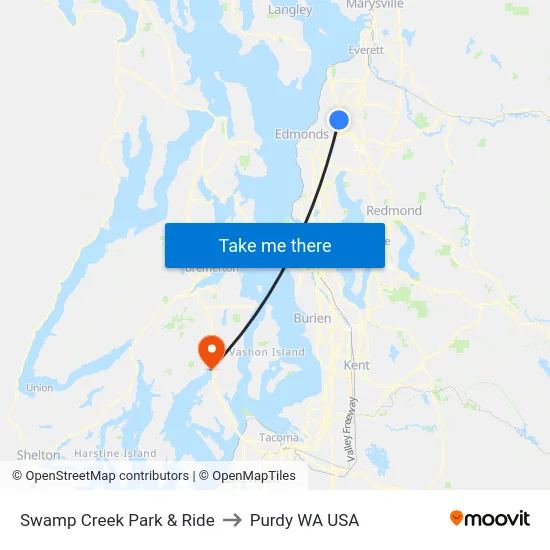 Swamp Creek Park & Ride to Purdy WA USA map