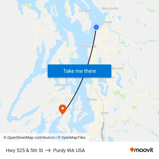 Hwy 525 & 5th St to Purdy WA USA map