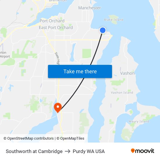 Southworth at Cambridge to Purdy WA USA map