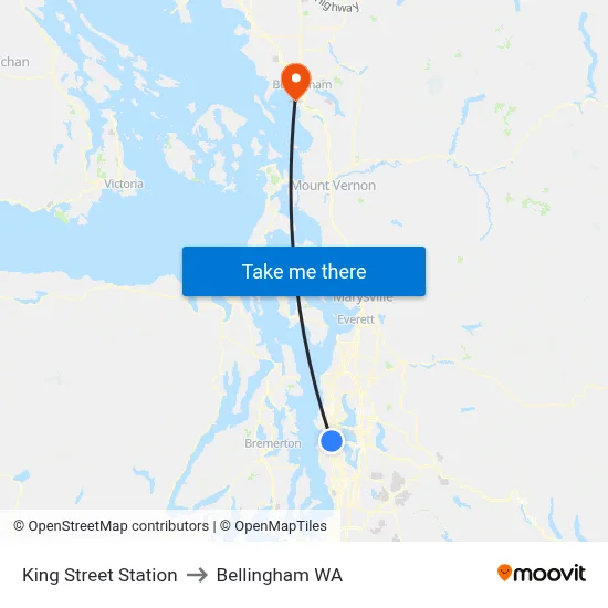 King Street Station to Bellingham WA map