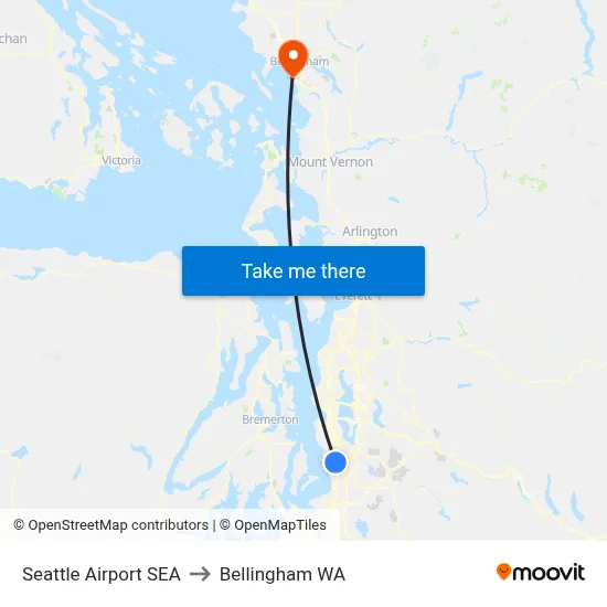 Seattle Airport SEA to Bellingham WA map