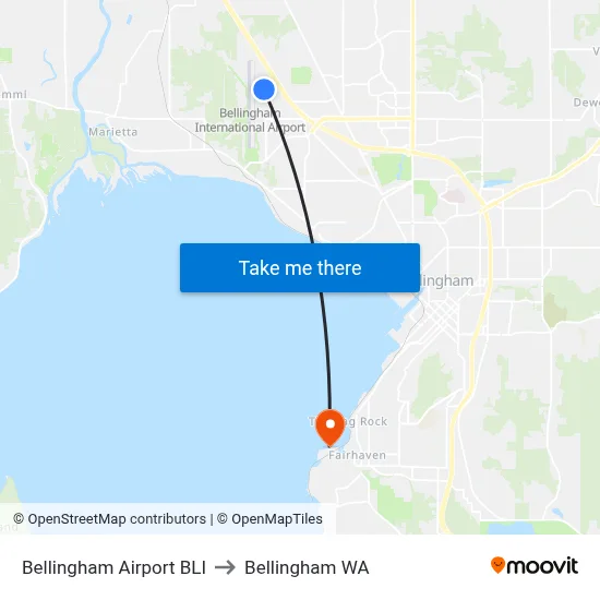 Bellingham Airport BLI to Bellingham WA map
