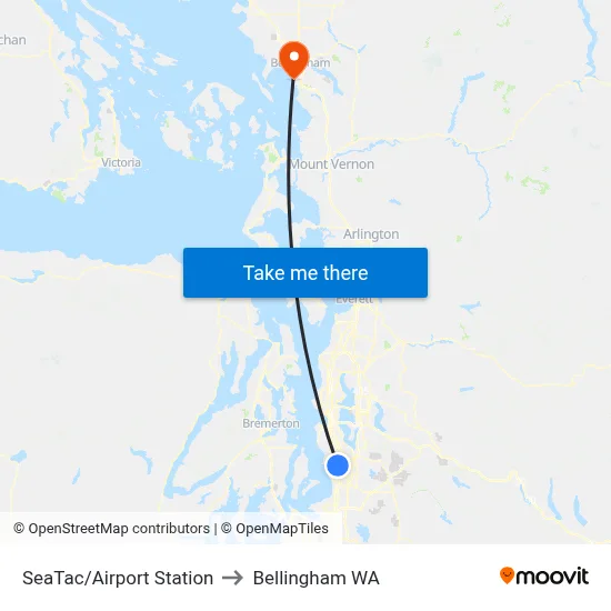 SeaTac/Airport Station to Bellingham WA map