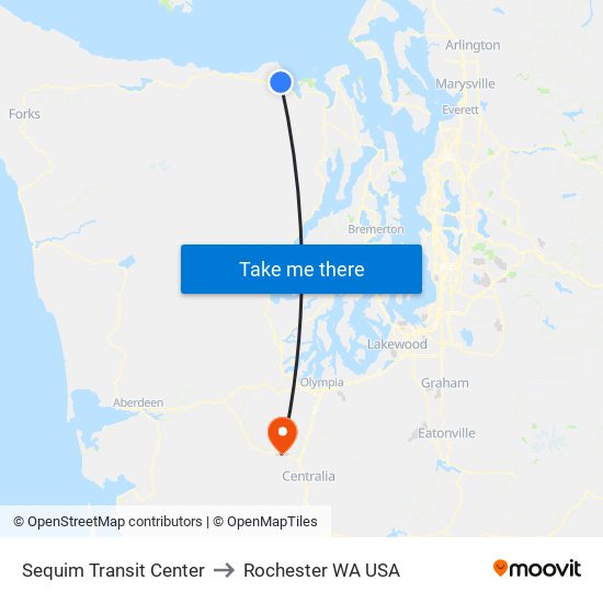 Sequim Transit Center to Rochester WA USA map