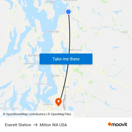 Everett Station to Milton WA USA map