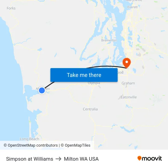 Simpson at Williams to Milton WA USA map