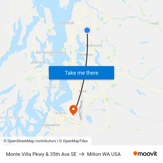 Monte Villa Pkwy & 35th Ave SE to Milton WA USA map