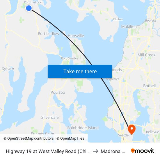 Highway 19 at West Valley Road (Chimacum Schools) to Madrona WA USA map