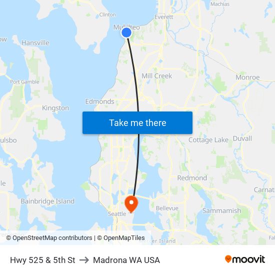 Hwy 525 & 5th St to Madrona WA USA map