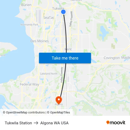 Tukwila Station to Algona WA USA map
