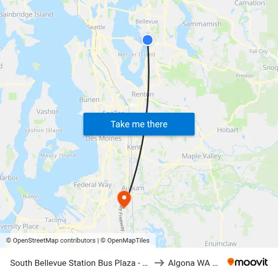 South Bellevue Station Bus Plaza - Bay 1 to Algona WA USA map