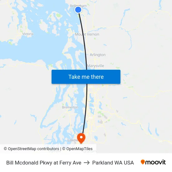Bill Mcdonald Pkwy at Ferry Ave to Parkland WA USA map