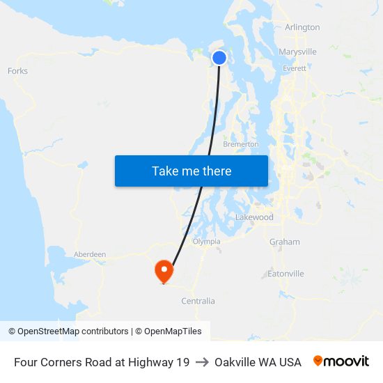 Four Corners Road at Highway 19 to Oakville WA USA map