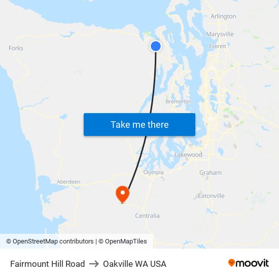 Fairmount Hill Road to Oakville WA USA map