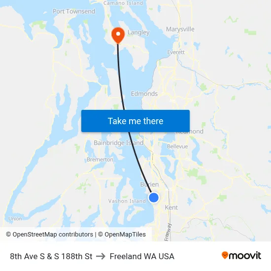 8th Ave S & S 188th St to Freeland WA USA map
