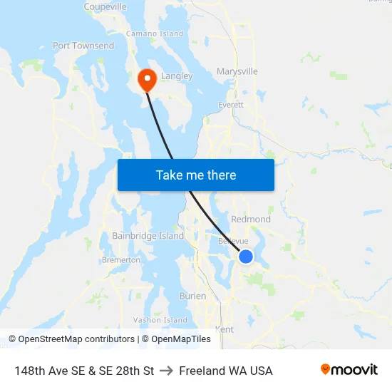 148th Ave SE & SE 28th St to Freeland WA USA map