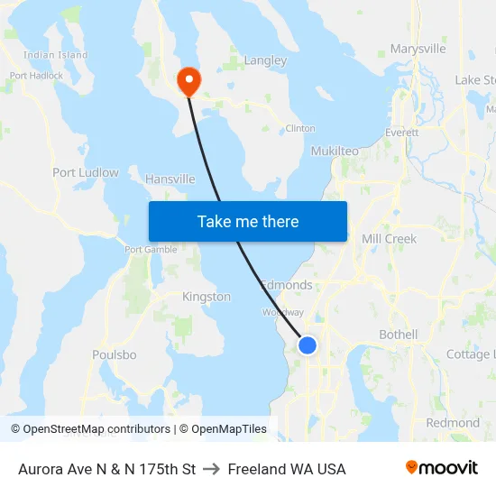 Aurora Ave N & N 175th St to Freeland WA USA map
