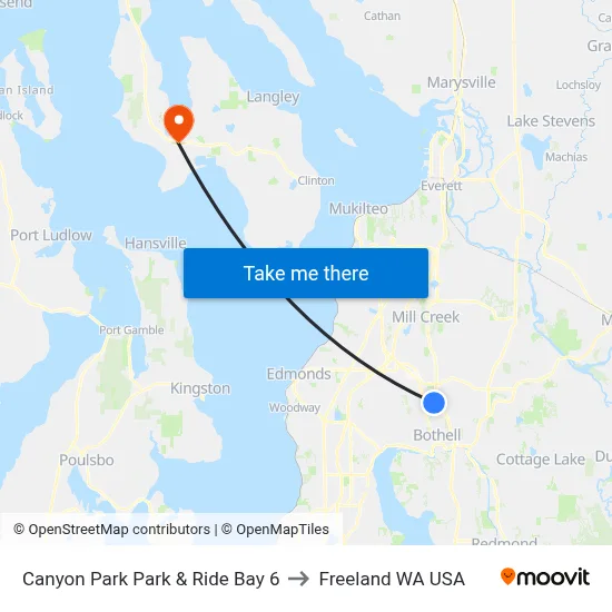 Canyon Park Park & Ride Bay 6 to Freeland WA USA map