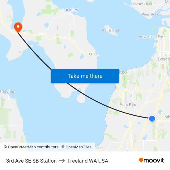 3rd Ave SE SB Station to Freeland WA USA map