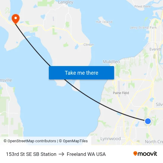 153rd St SE SB Station to Freeland WA USA map