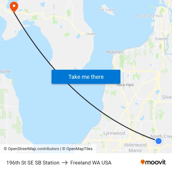 196th St SE SB Station to Freeland WA USA map