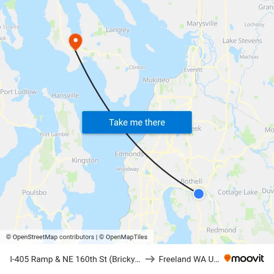 I-405 Ramp & NE 160th St (Brickyard) to Freeland WA USA map