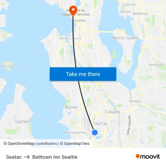 Seatac to Belltown Inn Seattle map