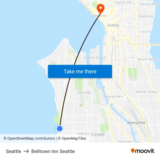 Seattle to Belltown Inn Seattle map