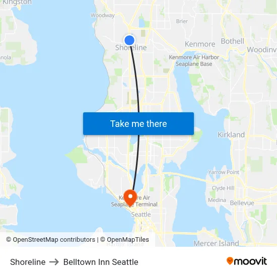 Shoreline to Belltown Inn Seattle map