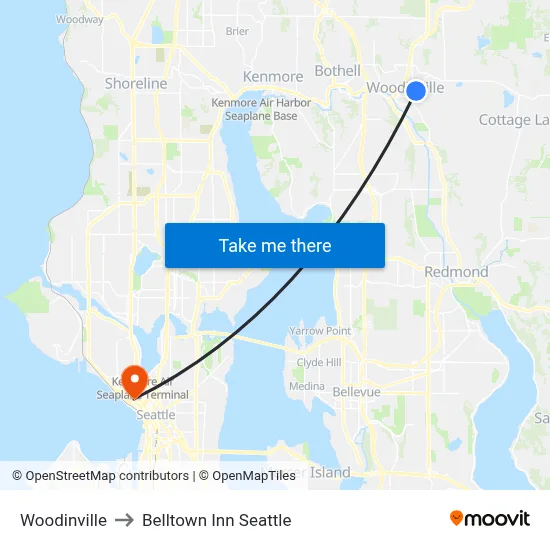 Woodinville to Belltown Inn Seattle map