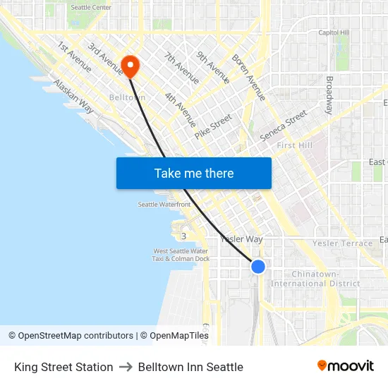 King Street Station to Belltown Inn Seattle map