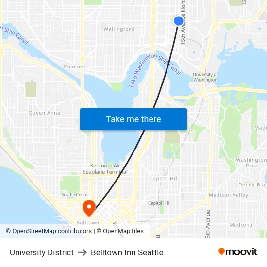 University District to Belltown Inn Seattle map