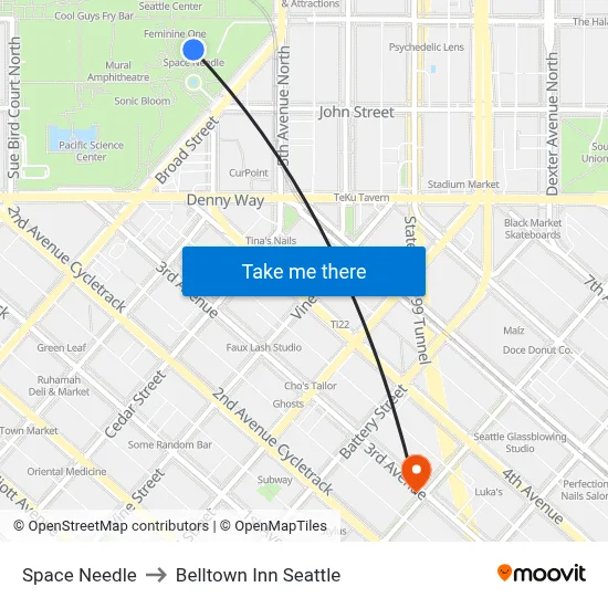 Space Needle to Belltown Inn Seattle map