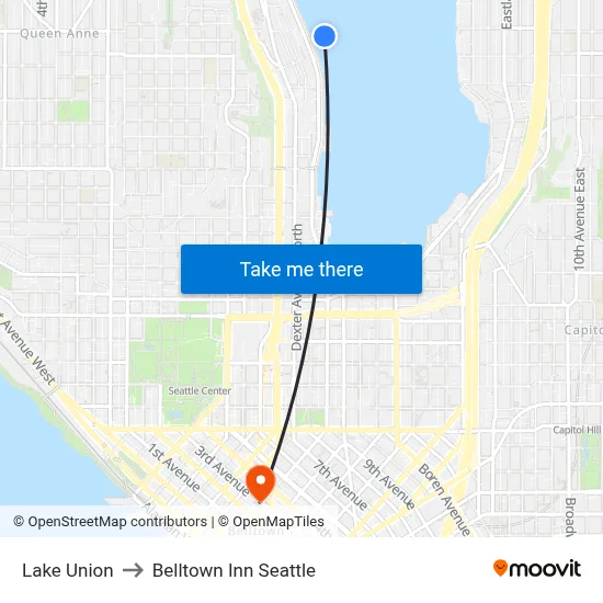 Lake Union to Belltown Inn Seattle map