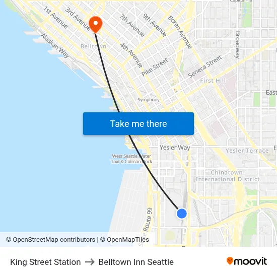 King Street Station to Belltown Inn Seattle map