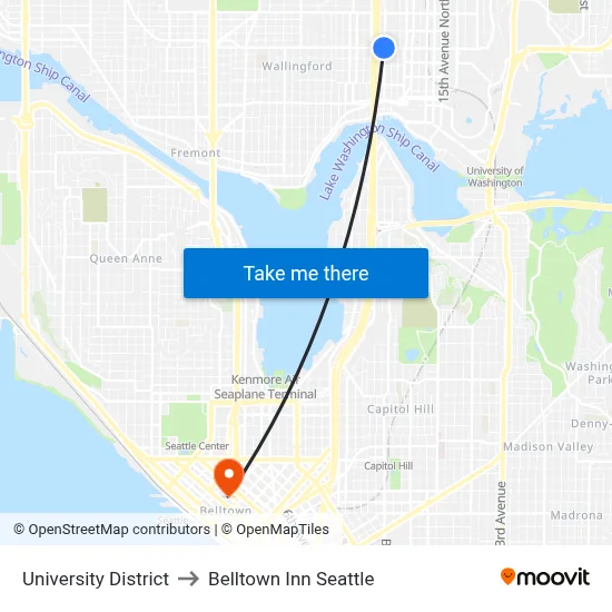 University District to Belltown Inn Seattle map