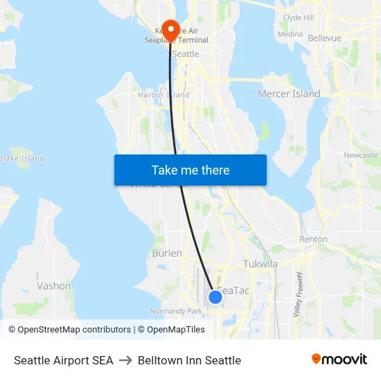 Seattle Airport SEA to Belltown Inn Seattle map