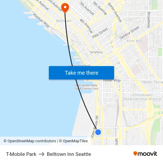 T-Mobile Park to Belltown Inn Seattle map